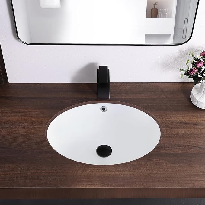 20.5 Inch Undermount Bathroom Sink Oval Undermount Sink White Ceramic Under Counter Bathroom Sinks with Overflow (20.5"x15.4")