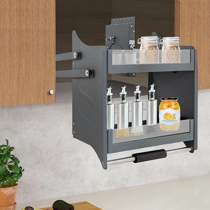 2-Tier Stainless Steel Pull-down Organizer, Ideal Slide out Spice Rack for Cabinet, Blind Corner Cabinet with 4 Baskets (Pull-down)