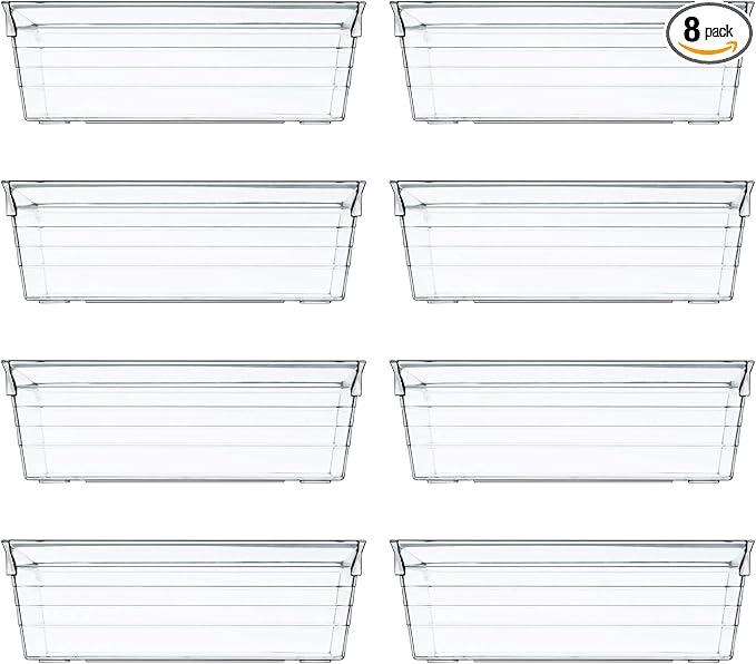 Clear Plastic Drawer Organizer Tray for Vanity Cabinet (6"×3"×2" Set of 8) Storage Tray for Makeup, Kitchen Jewelries and Gadgets