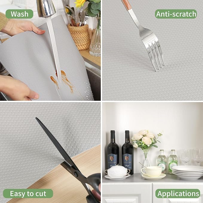 Shelf Liners 15 inch x 20 ft Shelf Liners for Kitchen cabinets nonstick Shelf Lining Drawer Mats EVA Protector for Cupboard (Light Gray,15 inch x 20 ft)