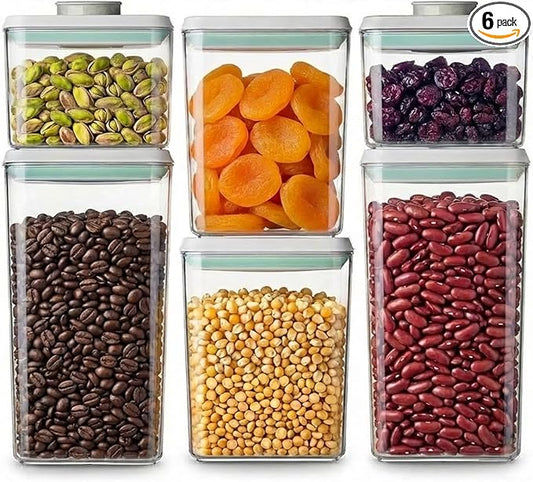 Pop Airtight Food Storage Containers Set with Lids, 6 Pcs Stackable One Button Opening Food Containers Kitchen Pantry Organization and Storage, BPA Free Stackable Cereal Container (0.5, 1.2, 1.8qt)*2
