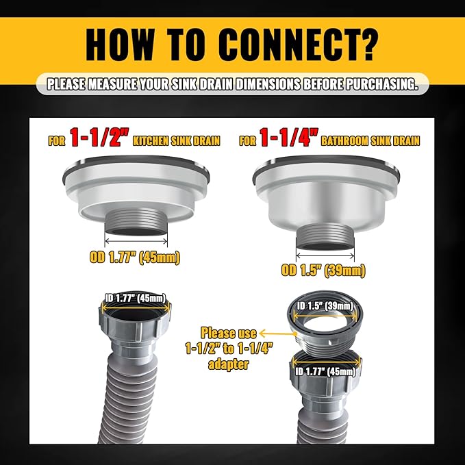VIVIDA Sink Drain Pipe P Trap 1-1/2", Expandable Flexible Drain Pipe, 11"-31.5" Sink P Trap Kit for Kitchen, Bathroom, Restroom, 1-1/4" Adapter Included, Gray, 1 PACK