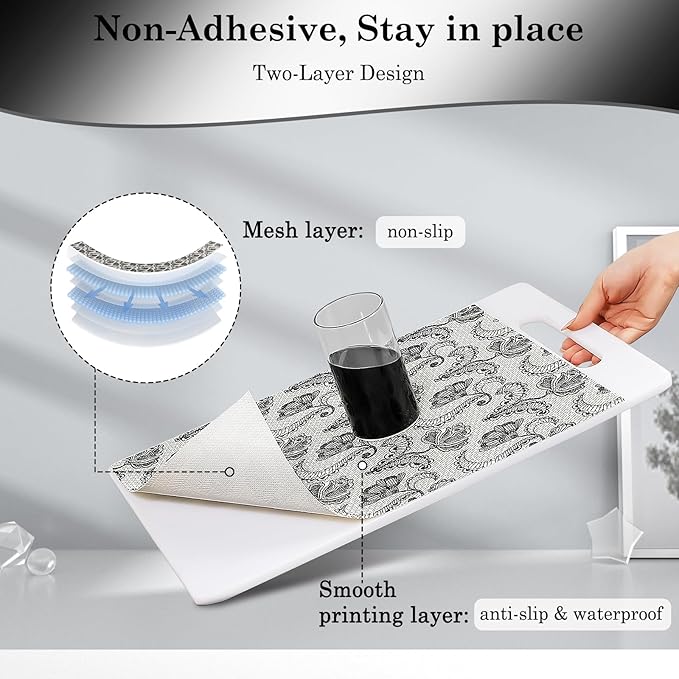 Drawer and Shelf Liner, Non-Slip Kitchen Cabinet Liners Non-Adhesive Thick Strong Grip Waterproof Washable Mats Protect Dresser Shelves Cupboard Bathroom Cabinets, Boho: Floral, 18 in X 10 FT