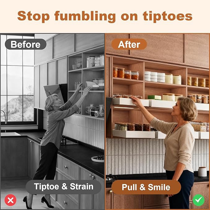 2Pc Pull out Cabinet Organizer,Width (11"-18") and Depth(10"-13"),Expandable With 3 Rails,Cabinet Roll out Drawers,Adjustable Slide out shelves for Kitchen and Pantry,for Cabinets Without Lip,White