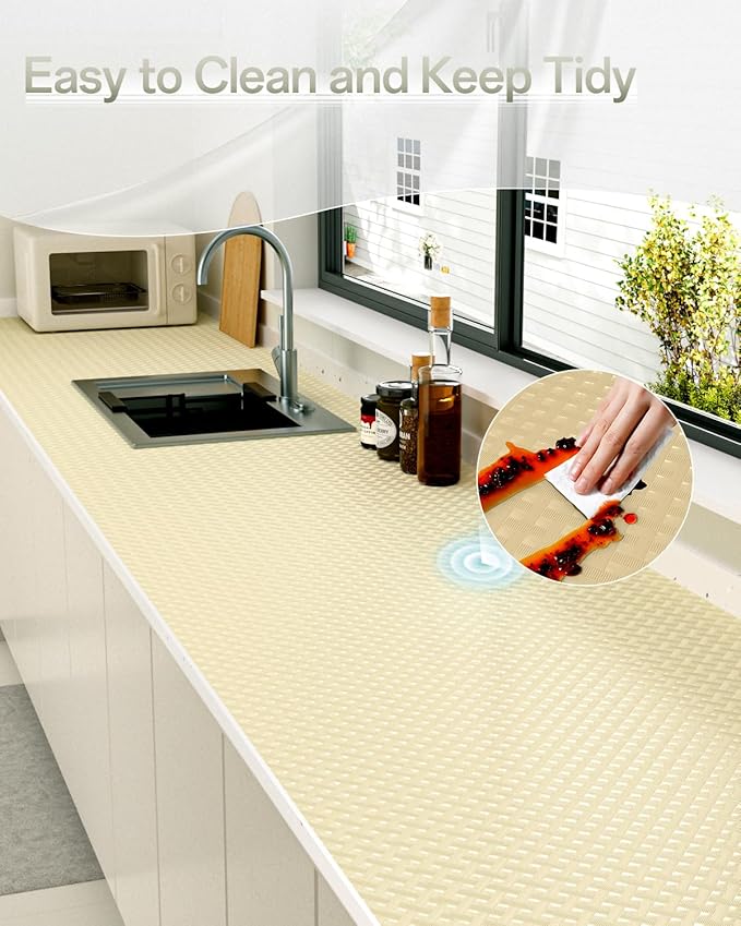 Shelf and Drawer Liner for Kitchen Cabinet, Non-Adhesive 12in x 240in Waterproof Contact Paper Refrigerator Liners Thickened Durable EVA Material Non Slip Mat for Dresser Cupboard Pantry Protector