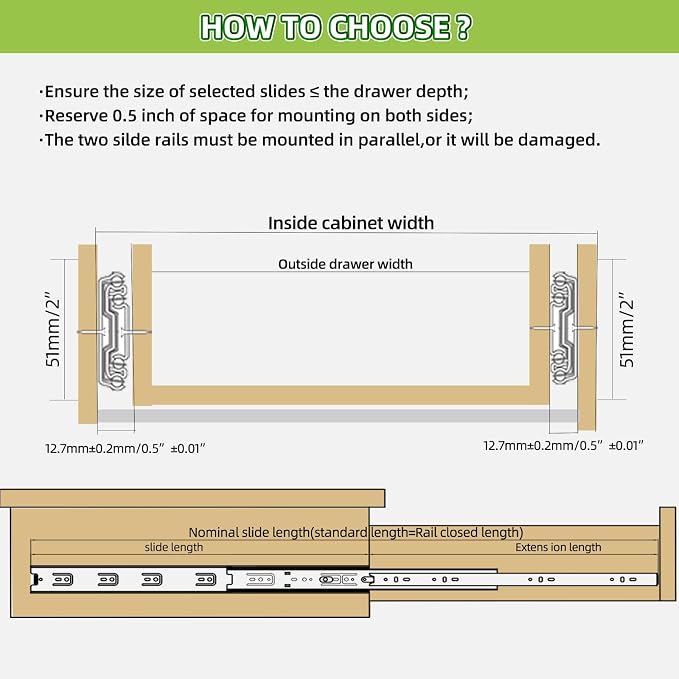 SLIDEWAY Heavy Duty Drawer Slides 1 Pair 12 14 16 18 20 22 24 32 40 Inch 150 Lbs Full Extension Ball Bearing Sliding Rails Cabinet Runners Tracks Tool Box Glides-40