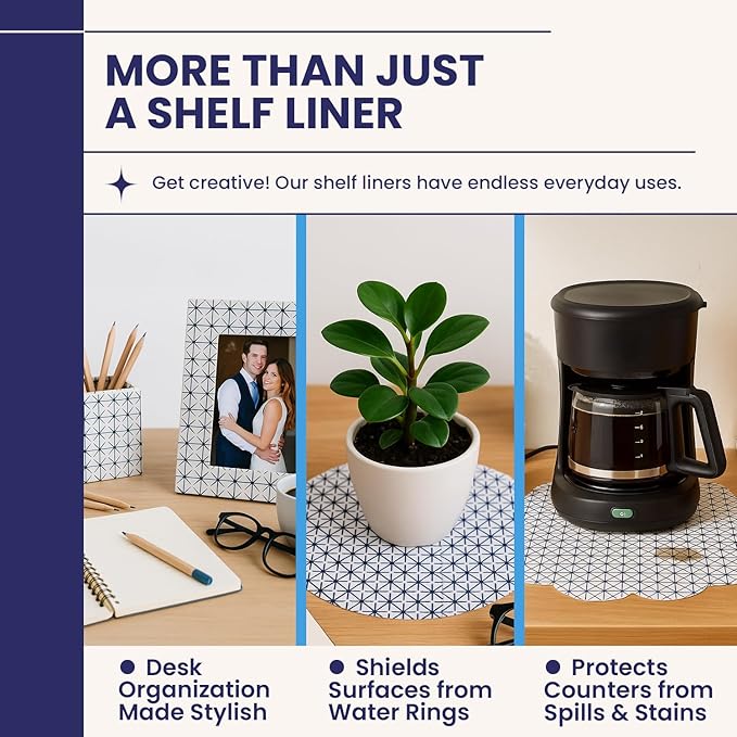 Adhesive Shelf Liner — Waterproof Felt Cabinet Liner & Contact Paper for Kitchen Organization — Soft Glide Drawer Liners, Under Sink Mat & Shelf Covers (Midnight Grid, 23.75in x 6ft, 2-Pack)