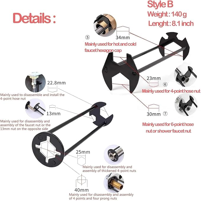 2 Pcs Multifunctional Sink Wrench, 2026 New Sink Wrench Faucet Tool Plumbing Tool, Under BasinSink FaucetWrench Tight Spaces for Kitchen and Bathroom