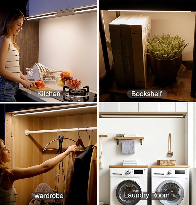 Leetdud Under Cabinet Lighting Plug in, 24 Inch 2 Pcs, Linkable AC120V 3CCT 3000K/4000K/5000K Ultra Slim, LED Under Cabinet Lights for Counter Light, Kitchen, Shelf, Sink, Workshop, Desk, Bronze