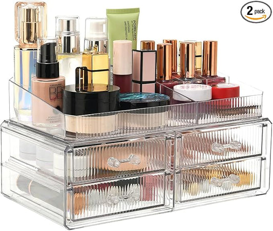 ZHIAI stackable storage drawer, transparent cosmetics storage box, cosmetics and beauty products storage organizer, suitable for makeup room, bathroom, storage room, home