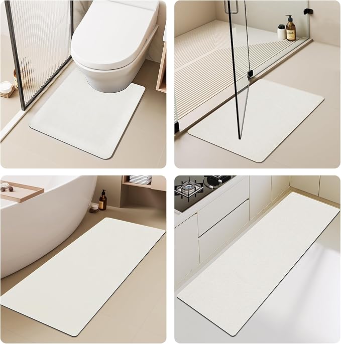 TYUU White Bath Mat, Bathroom Rugs Non Slip Washable Thin Absorbent Quick Dry Bath Mat Fits Under Door Bathroom Floor Mat Perfect for Bath, Shower, or Sink 24"x36" White