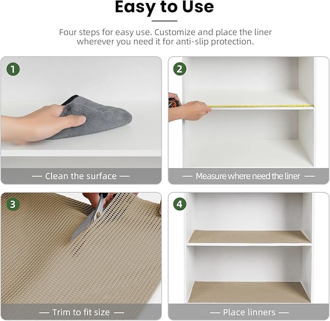 BAGAIL Non-Adhesive Shelf Liner, Thick Strong Grip Drawer Liners for Kitchen Cabinets, Heavy-Duty Easy Cut Cabinet Liners for Shelves, Pantry, Bathroom Cupboards - 17.5" x 20FT, Beige