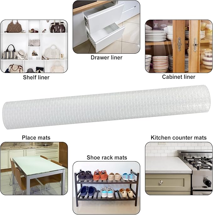 Shelf Liner, Waterproof Refrigerator Liner, Drawer Liners for Kitchen Cabinet, Bathroom Under Sink Mat Non Adhesive Fridge Liner EVA Place Mats Roll - Clear 17.7"×78.7"