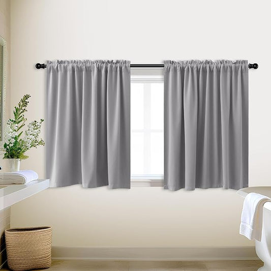 KOUFALL Half Curtains for Windows,Blackout Small Privacy Curtain for Bedroom Bathroom Kitchen RV,Light Grey,30 Inch Long