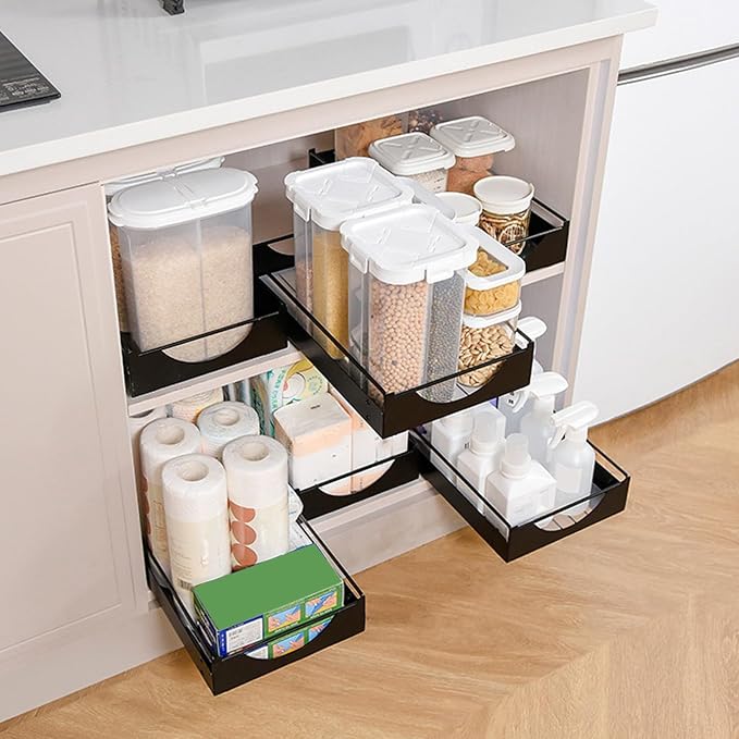 Estink Pull Out Cabinet Organizer Cabinet Drawers Slide Out Kitchen Pull Out Drawers for Cabinets Slide Out Pantry Shelves No Drill Installation with Smooth Glide (L)