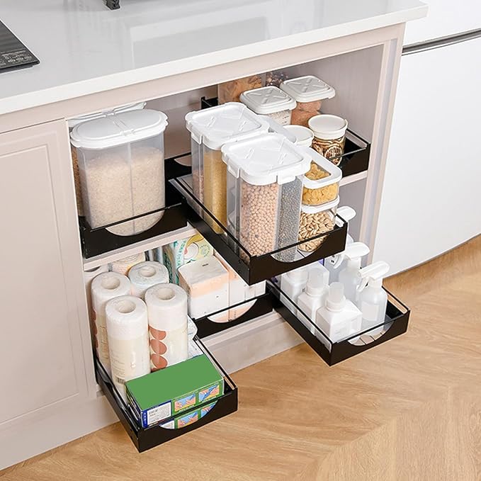 Estink Pull Out Cabinet Organizer Cabinet Drawers Slide Out Kitchen Pull Out Drawers for Cabinets Slide Out Pantry Shelves No Drill Installation with Smooth Glide (M(66x45x17cm/26x17.72x6.69in))