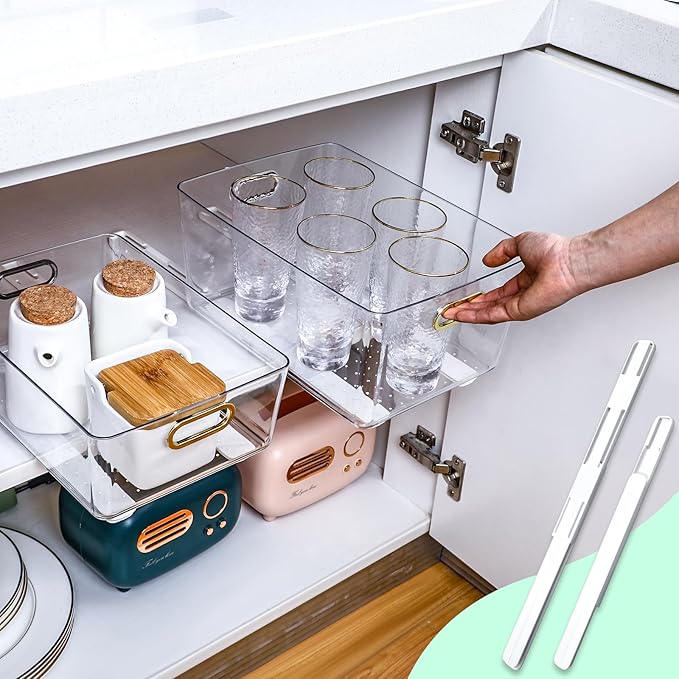 CroBlissful 8 Pcs Adhesive Sliders for Cabinets Pull Out Drawer Organizer Accessories Basket Office Glide Cabinet Tracks Runner Adhesive Drawer Slides Pull Out Replace Guide Rail for Back to School