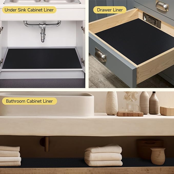 WochiTV Adhesive Shelf Liner 17.5 X 120 Inches Peel and Stick Kitchen Liner for Cabinets, Drawers Removable Protector Mat Waterproof Contact Covering for Dresser Pantry Countertops Shelves, Black