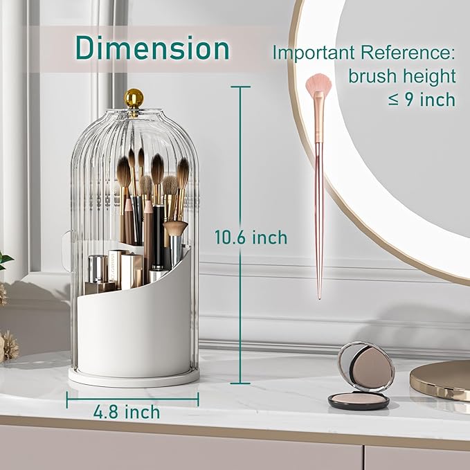 GAXmi Makeup Brush Holder with Lid Rotating Cosmetic Organizer, Transparent | 360 Rotation, Waterproof, Dustproof, Moistureproof
