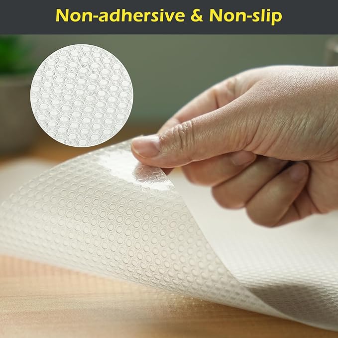 Shelf Liner, Waterproof Refrigerator Liner, Drawer Liners for Kitchen Cabinet, Bathroom Under Sink Mat Non Adhesive Fridge Liner EVA Place Mats Roll - Clear 17.7"×118"