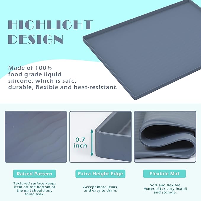 URMONA Waterproof Silicone Under Sink Mat 19'' x 12'' Shelf Liner for Kitchen and Bathroom, Cabinet and Counter Protector, Storage and Organizers, Litter Mat, Pet Cat Puppy Essentials(Green)