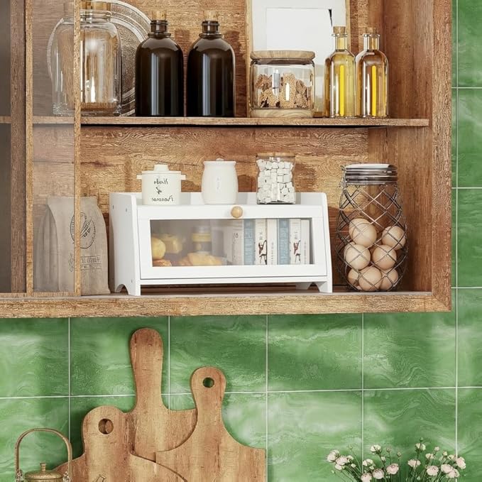 BAMBANG Bread Box for Kitchen Countertop, Bamboo Bread Box for Homemade Bread, Wooden Farmhouse Bread Storage Container, Large Breadbox Bread Bin Organizer for Counter Cabinet Pantry, White