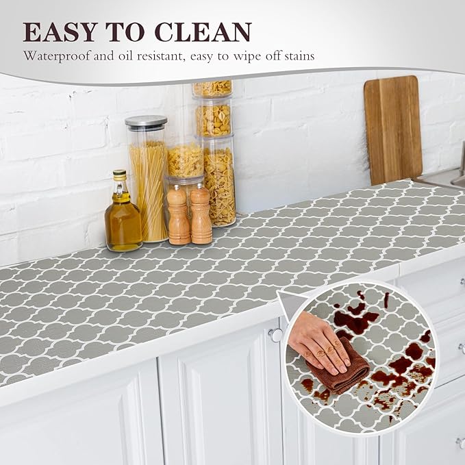 Drawer and Shelf Liner, Non-Slip Kitchen Cabinet Liners Non-Adhesive Thick Strong Grip Waterproof Washable Mats Protect Dresser Shelves Cupboard Bathroom Cabinets, Gray, 18 in X 20 FT