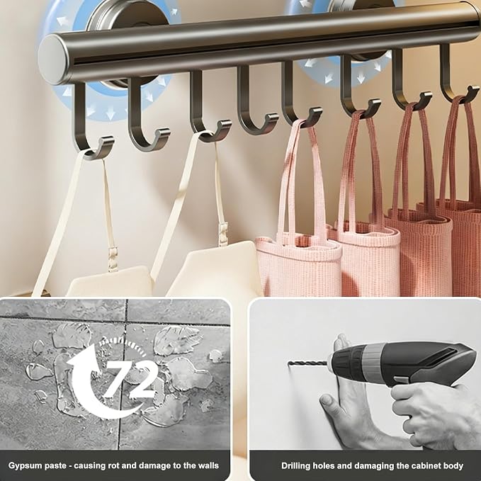 Suction Cup Mounted Drillless Pull Out Clothing Hanger for Home Wardrobes Storage Organizers Space Saving Design