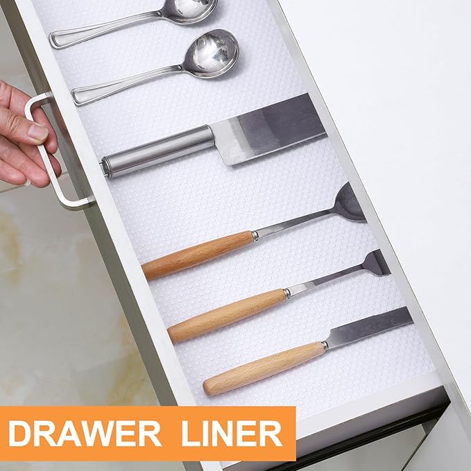 FLPMIX Shelf Liner for Kitchen Cabinets 14 inch Wide - Waterproof Cabinet Liner - Non-Adhesive Easy to Cut Drawer Mat for Cupboard Pantry Shelves - 14" X300 Inch White