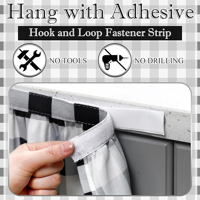 Cabinet Curtains 51 x 28 Inch Black and White Sink Skirt for Bathroom Kitchen Home Diamond Stitch Self Stick Adhesive Waterproof Fabric Farmhouse Rustic Drape Under Desk Privacy Drape Laundry Room