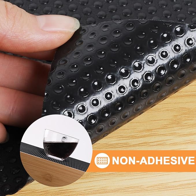 FLPMIX Shelf Liners for Kitchen Cabinets: 15" x 240" Black Easy to Cut Drawer Liner - Non-Adhesive Waterproof Cupboard Mat for Pantry Shelving