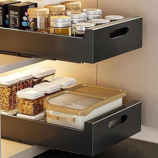 Pull-Out Drawer Nizer No Drill Required Storage Solution for Kitchen & Bathroom Cabinets -Out Design for Easy Access Space-Saving & Efficient,Nero-40 cm