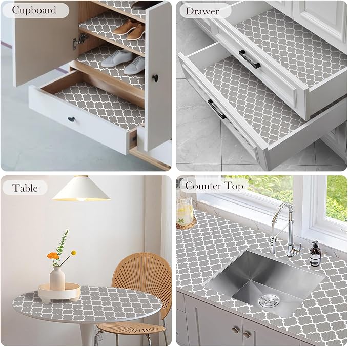 Drawer and Shelf Liner, Non-Slip Kitchen Cabinet Liners Non-Adhesive Thick Strong Grip Waterproof Washable Mats Protect Dresser Shelves Cupboard Bathroom Cabinets, Gray, 18 in X 10 FT