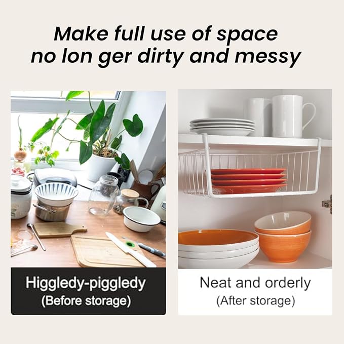 Go Hooked 12 Inch Undershelf Storage Basket Pack of 1 | Multipurpose Under Shelf Organizer | Hanging Wire Basket for Cabinet, Shelf, Pantry, Cupboard, Closet, Desk, and Bathroom (White)