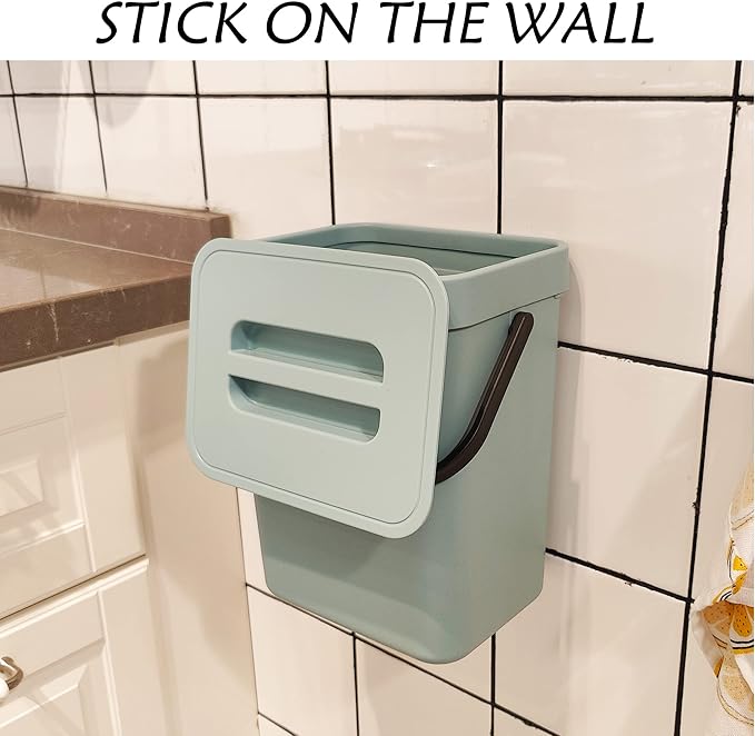 stonespace 1.3 Gal Compost Bin, Hanging Kitchen Trash Can with Sealed Lid | Peel & Stick Adhesive Mount, Odor & Fruit Fly Proof, No Charcoal Filter Needed, for Kitchen RV Bathroom Office