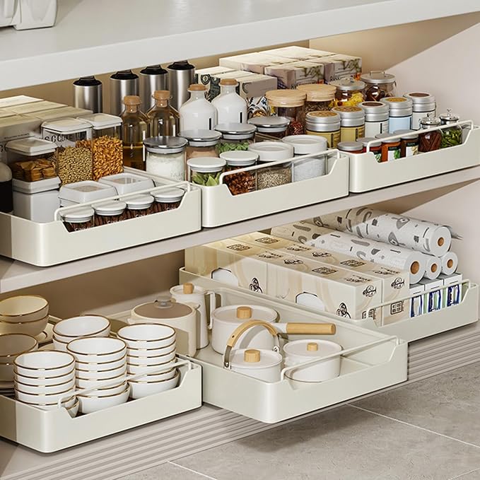 Pull Out Cabinet Organizer Out Drawer Storage Shelves No Drill Or Nailing Needed Pantry Cabinet Roll Out Sliding Drawer Storage Tray Space Saving Solution for,L