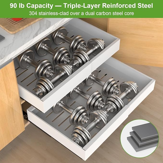 ANTOWIN 1-Pack Expandable Pull Out Cabinet Organizer 21"Deep(12.2"-20.5"W), 3 Full Extension Glides Slide Out Drawers, Roll Out Shelves Adhesive Raising Pad,Compatible Framed Cabinets,90lb Cap,White