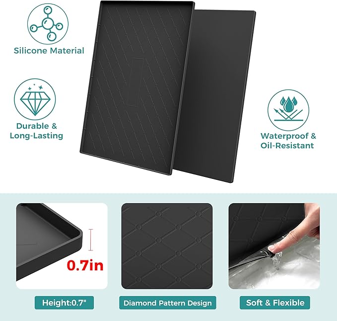 URMONA 31" x 19" Waterproof Silicone Mat in Multiple Sizes & Colors, Under Sink Mat for Kitchen & Bathroom, Pet Food Pad for Dogs & Cats, Kitchen Cabinet Liner, Multi-Purpose for Storage(Dark Grey)