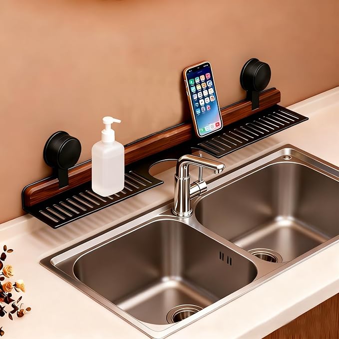 Bathroom Sink Shelf Over Faucet, No Drill Floating Shelf for Bathroom Sink, Under Sink Caddy Organizers for Toothbrush Soap (Cream Color, 16 inch)