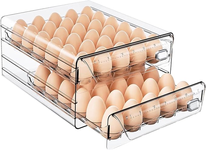 HIYOHIYO Clear 60 Egg Holder for Fridge, High Capacity Egg Container for Refrigerator, Stackable Egg Storage Trays for Countertop, Eggs Organizer for Refrigerator (11.6"x 10.2"x 5.1")