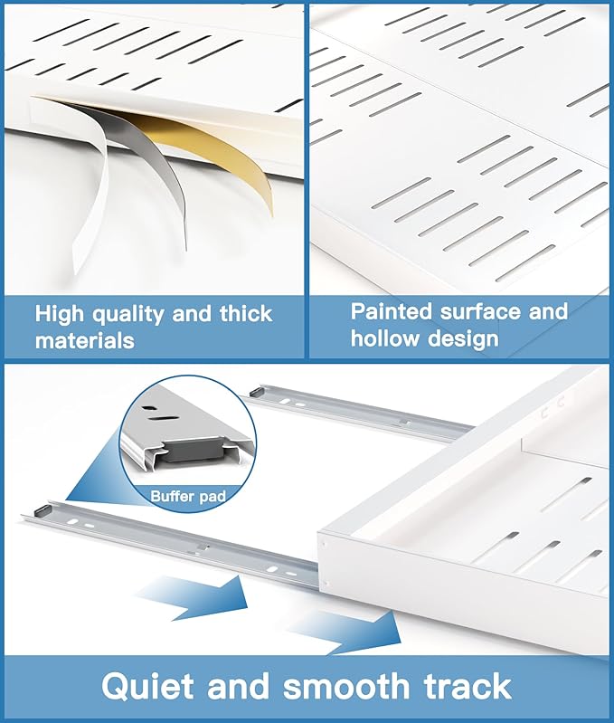 2 Pack Pull Out Cabinet Organizer, No-Drill Expandable Slide Out Drawers for 21" Deep Cabinets (12.3"-21.8" Width), 3-Slide Rail, Easy Assembly pull out drawers for Kitchen, Pantry, Bathroom - White