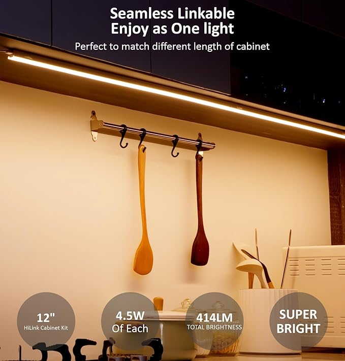 Leetdud Under Cabinet Lighting Plug in, 12 Inch 1 Pc, Linkable AC120V 3CCT 3000K/4000K/5000K Ultra Slim, LED Under Cabinet Lights for Counter Light, Kitchen, Shelf, Sink, Workshop, Desk, Bronze