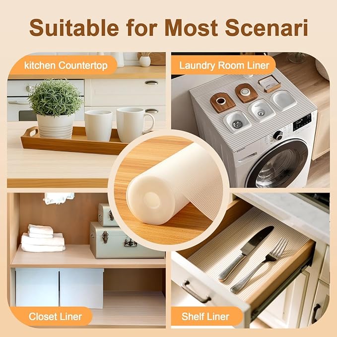 FEXIA Shelf Liners for Kitchen Cabinets Non-Slip Drawer Liner 12 Inches x 20 FT x 2 Rolls Waterproof & Oil-Proof Non Adhesive Durable Material Contact Paper for Cabinets Fridge Liner for Shelves
