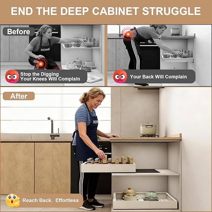 2Pc Pull out Cabinet Organizer,Width (7"-11") and Depth(17"-24"),Expandable,Cabinet Roll out Drawers,Adjustable Slide out shelves for Kitchen and Pantry,for Cabinets Without Lip,White