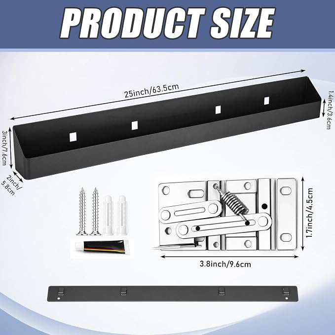 Zonon 1 Set 25 Inch Tip Out Tray for Front Sink Drawer with Hinges and Mounting Plate Includes Screws and No-Drill Adhesive, Metal Pull Out Storage Organizer for Kitchen Bathroom Cabinet
