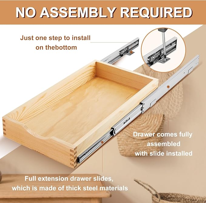 Menkxi 2 Set Wooden Pull out Cabinet Organizer Fully Assembled Slide out Pantry Drawer with Gentle Close Storage Shelf Tray for Base Kitchen Under Sink Bathroom Accessory(Wood Color,12'' X 21'' X 3")