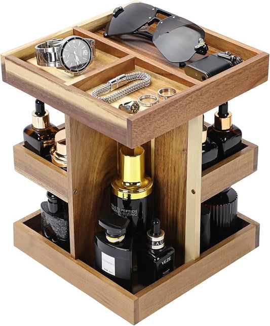 EXIN DECHEN Cologne Organizer for Men,Cologne Stand,3 Tier Wooden Perfume Shelf with Rotate,Desk Organizer,Gift for Dad From Wife,Husband Boyfriend Birthday Gift Ideas,Fathers Day Gift for Men