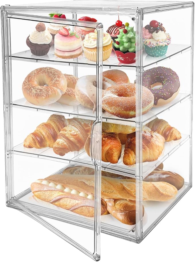BOHOIDEE Extra Large 4 Tiers Clear Bread Box for Kitchen Counter, Acrylic Bread Keeper Stackable Storage Container Plastic Bread Bin Holder with Magnetic Door for Pantry Countertop