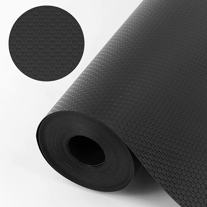 WochiTV Shelf Liner for Cabinets, Drawer 11.8 Inch x 20 Feet, Non Adhesive EVA Plastic Waterproof Protectors Mats for Kitchen, Pantry, Bathroom Closet, Cupboard, Black