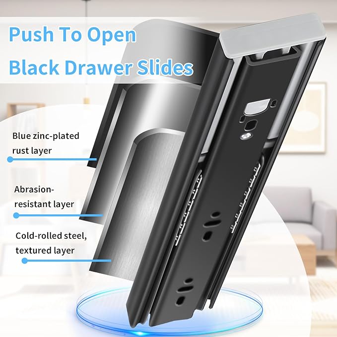 Push to Open Drawer Slides 5 Pairs Full Extension 12 14 16 18 20 22 24 inch Side Mount Pull Out Kitchen Cabinet Rails Bracket Replacement Ball Bearing Tracks kit Guide Runner 100 LB Capacity